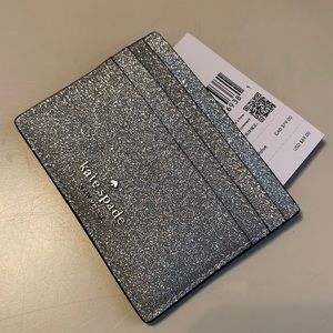 NWT Kate Spade glitter silver card case
